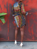 Load image into Gallery viewer, Ethnic print loose round neck pocket stitching dress
