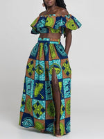 Load image into Gallery viewer, Women&#39;s Fashion Word Shoulder Ethnic Print Two-piece Set
