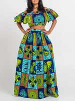 Load image into Gallery viewer, Women&#39;s Fashion Word Shoulder Ethnic Print Two-piece Set
