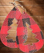 Load image into Gallery viewer, Plaid Hollow Out Christmas Tree Leather Earrings
