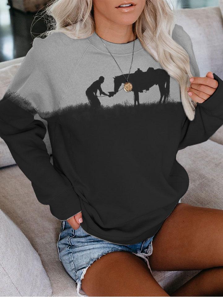Women's Cowgirl  And Horse Print Sweatshirt
