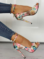 Load image into Gallery viewer, Floral Peep Toe Ankle Strap Heeled Sandals
