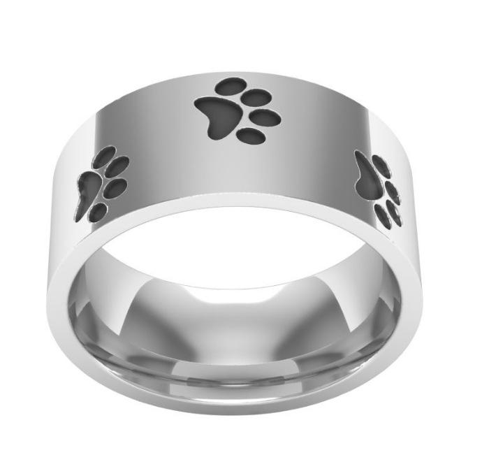 Titanium steel dog paw print ring