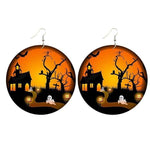 Load image into Gallery viewer, Halloween wooden pumpkin castle bat ghost earrings
