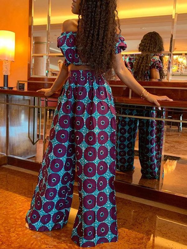 Women's Printed Short-sleeved Top Wide-leg Pants Two-piece Set