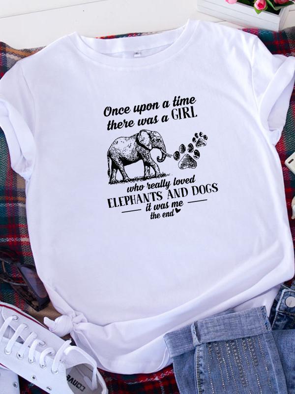 Casual Elephant Print Crew Neck Short sleeve T-shirt