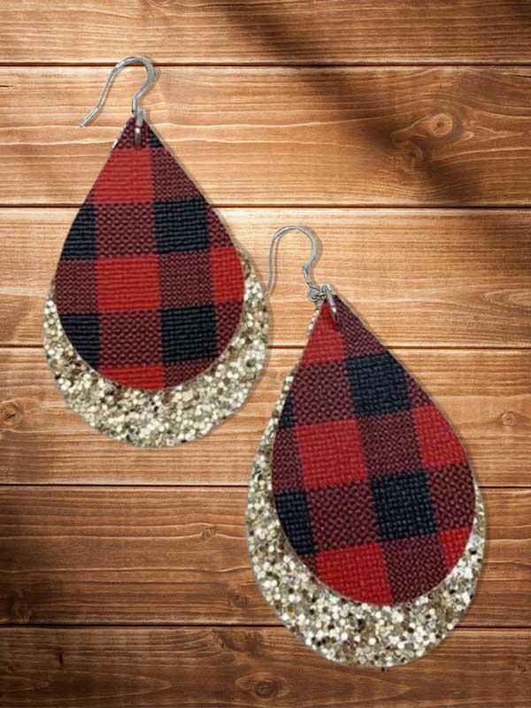 Buffalo Plaid Leather Earrings