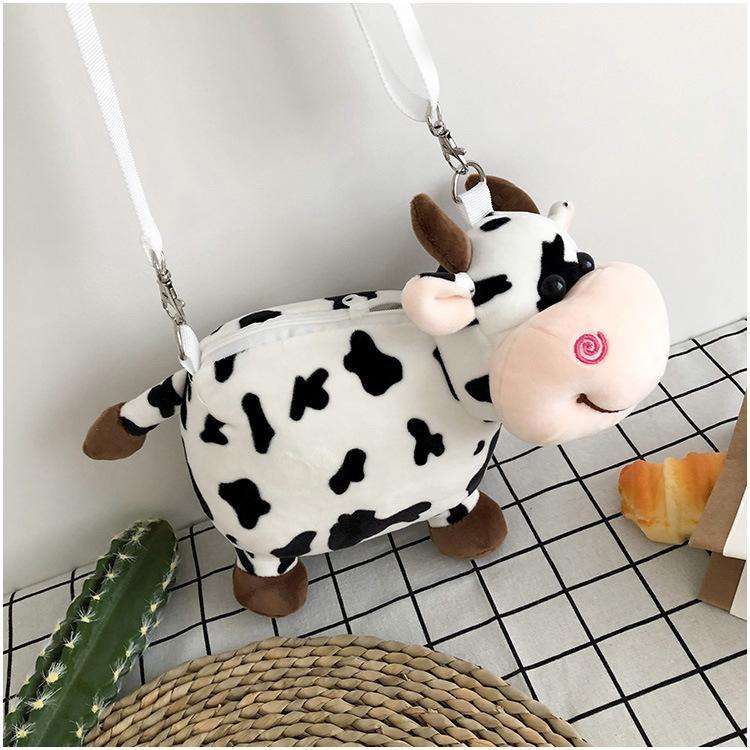 Cow plush bag personality cute messenger bag student cartoon mobile phone shoulder bag