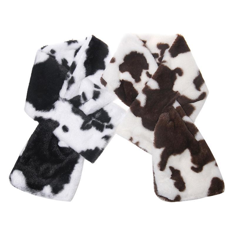 Women's plush rabbit-like cow pattern scarf