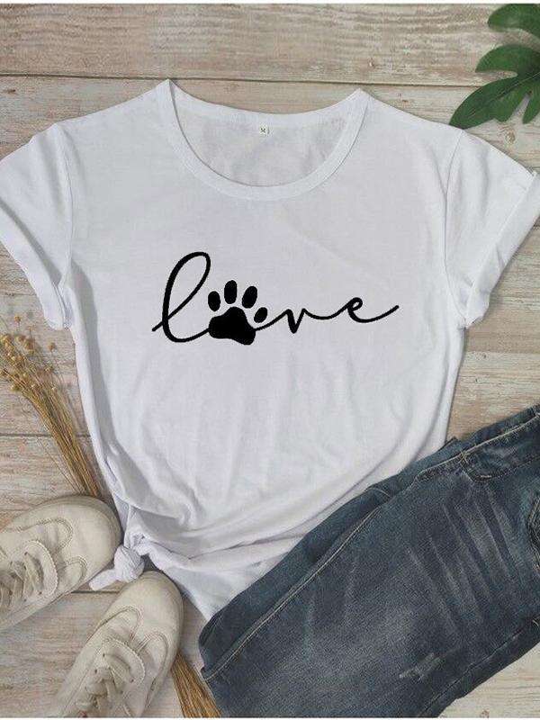 Casual round neck dog paw print t-shirt