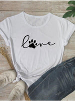 Load image into Gallery viewer, Casual round neck dog paw print t-shirt
