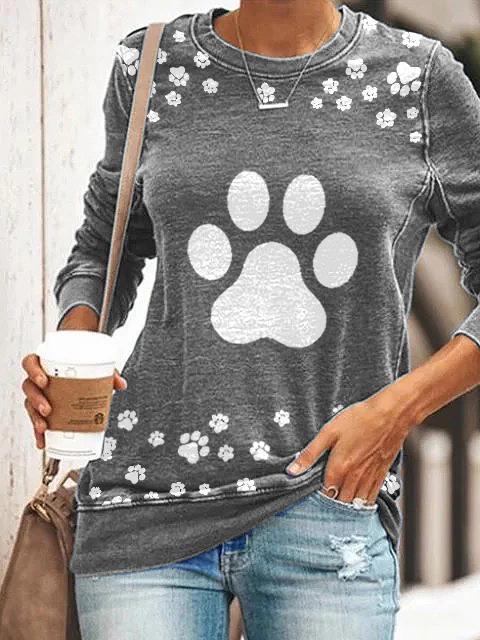 Cute dog paw print long sleeve casual sweatshirt