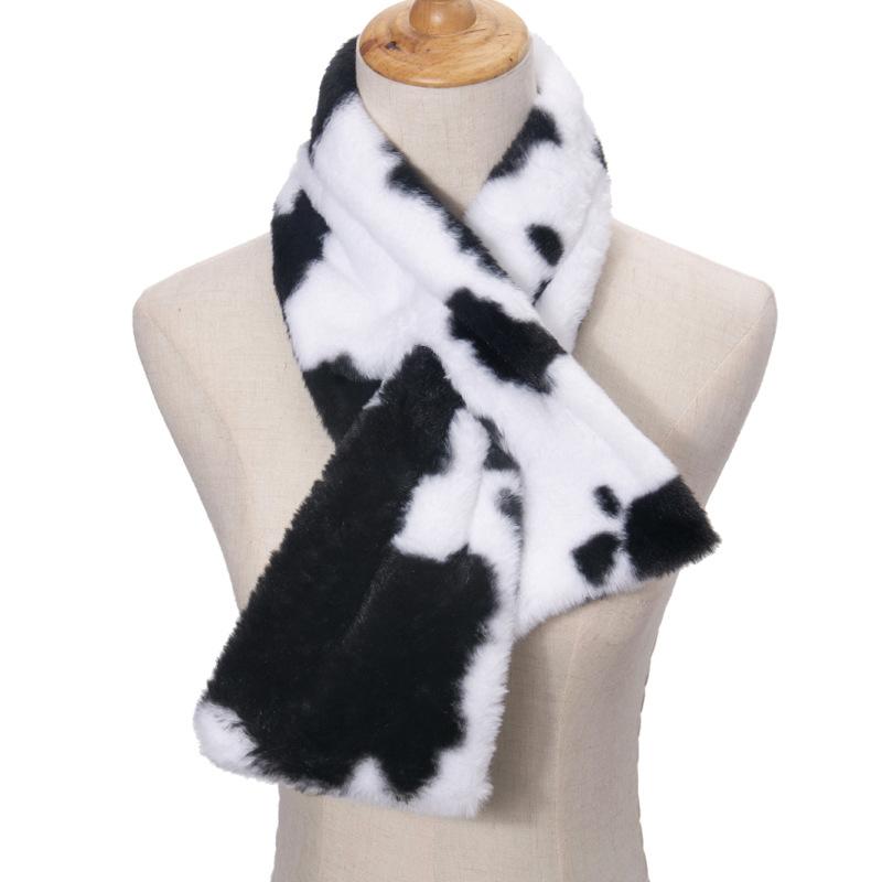 Women's plush rabbit-like cow pattern scarf