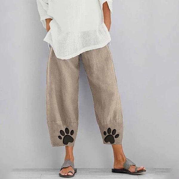 Paw Print Comfy Loose Fit Linen Pants