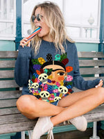 Load image into Gallery viewer, Women&#39; Frida Kahlo Skullflower Art Portrait Print Sweatshirt

