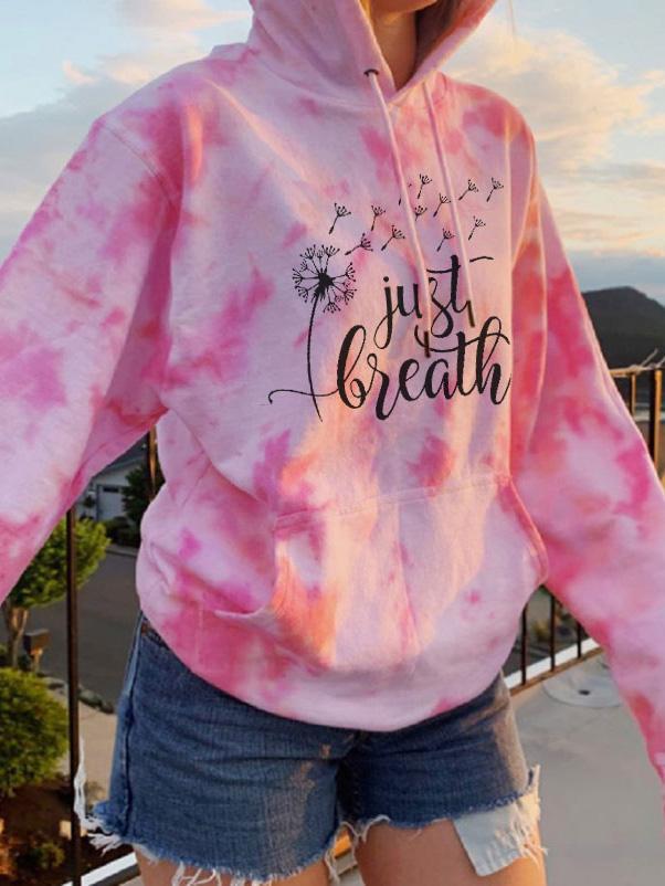 Just Breathe Dandelion Print Tie-Dye Hooded Sweatshirt