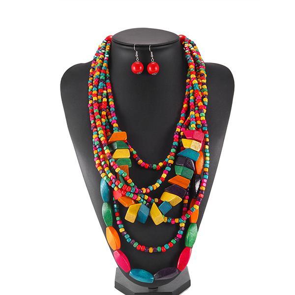 Color Wooden Necklace Suit