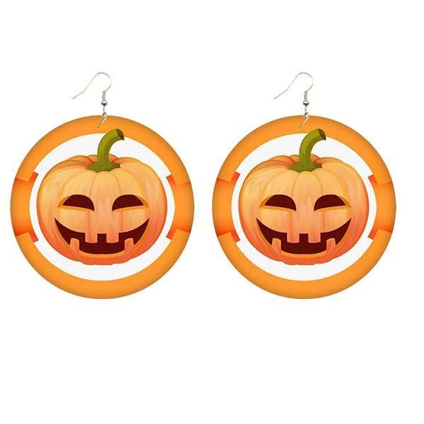 Halloween wooden pumpkin castle bat ghost earrings