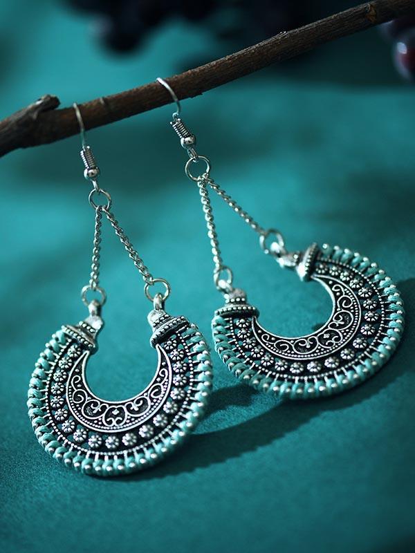 Women's Retro Ethnic Fan Shaped Threaded Long Earrings