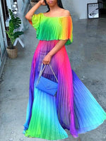 Load image into Gallery viewer, Colorful Gadient Word Shoulder Pleated Dress
