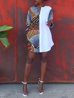 Load image into Gallery viewer, Ethnic print loose round neck pocket stitching dress
