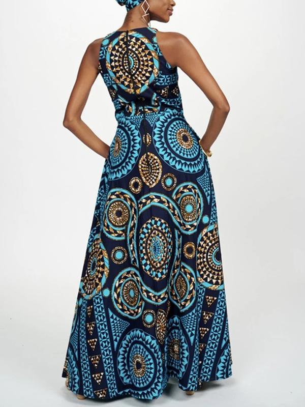 Women's sleeveless African print maxi dress