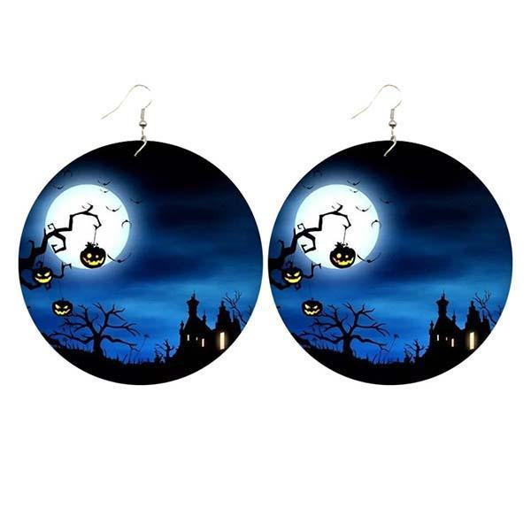 Halloween wooden pumpkin castle bat ghost earrings