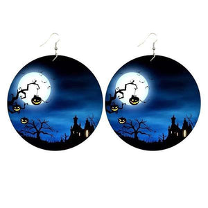 Halloween wooden pumpkin castle bat ghost earrings