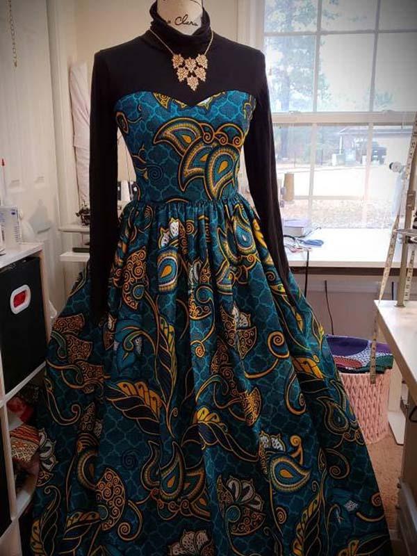 Ladies Elegant African Print Sexy Strapless Dress