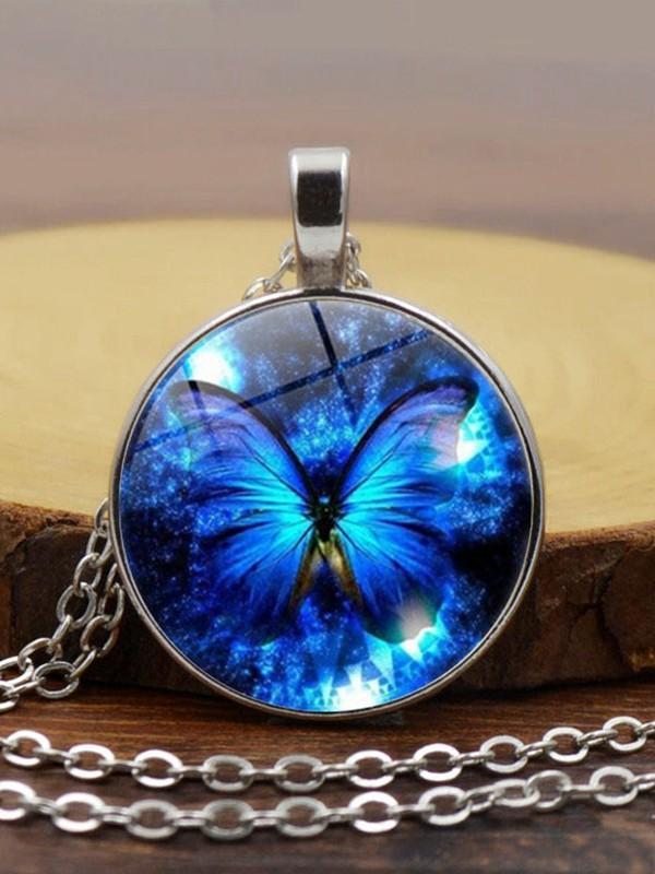 Blue Butterfly Time Gem Necklace