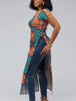 Load image into Gallery viewer, Women&#39;s Ethnic Split Short Sleeve Zipper Top
