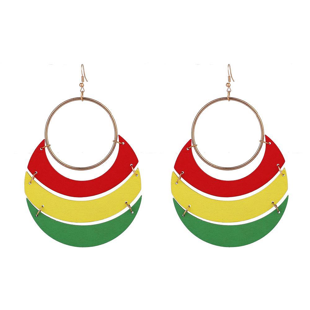 African Exaggerated Tassel Multilayer Wooden Earrings