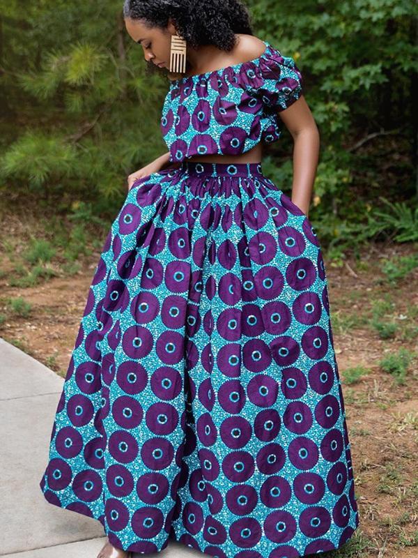 Women's Printed Short-sleeved Top Wide-leg Pants Two-piece Set