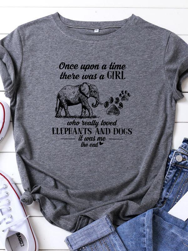 Casual Elephant Print Crew Neck Short sleeve T-shirt