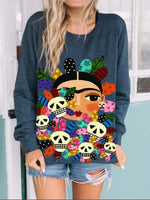 Load image into Gallery viewer, Women&#39; Frida Kahlo Skullflower Art Portrait Print Sweatshirt
