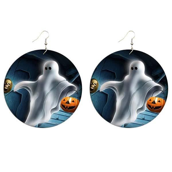 Halloween wooden pumpkin castle bat ghost earrings