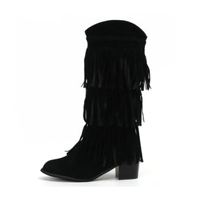 Women's Retro Fringed Thick Heel Boots
