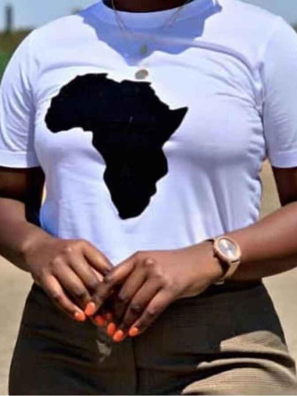 Casual map printed short-sleeved T-shirt