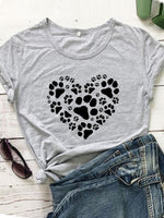 Load image into Gallery viewer, Casual love dog paw print T-shirt
