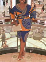 Load image into Gallery viewer, Ethnic V-neck lantern sleeve waist dress
