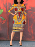 Load image into Gallery viewer, Women&#39;s African Ethnic Style 3/4-Sleeve V-Neck Dress
