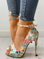 Load image into Gallery viewer, Floral Peep Toe Ankle Strap Heeled Sandals
