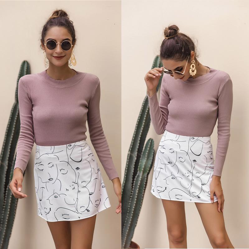 Women's white face print skirt