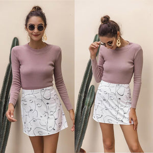 Women's white face print skirt