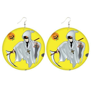 Halloween wooden pumpkin castle bat ghost earrings