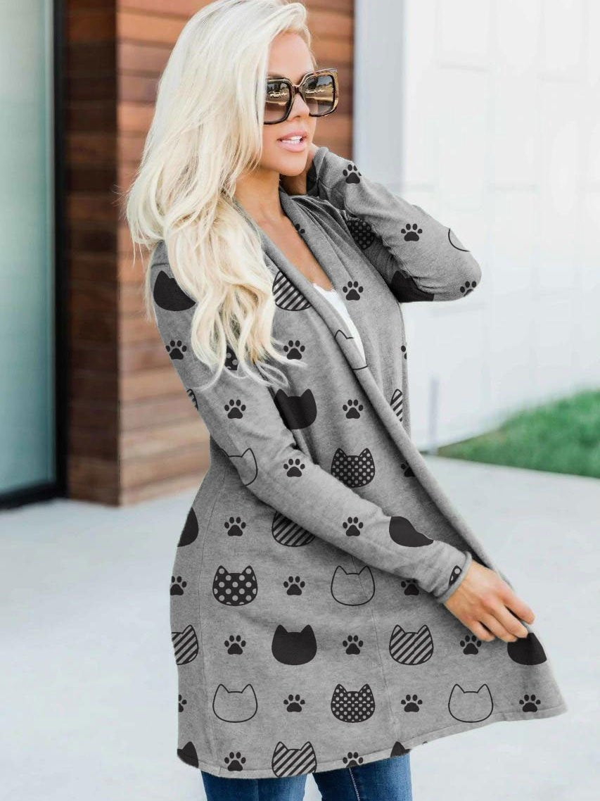Women's Pet Cartoon Print Casual Cardigan