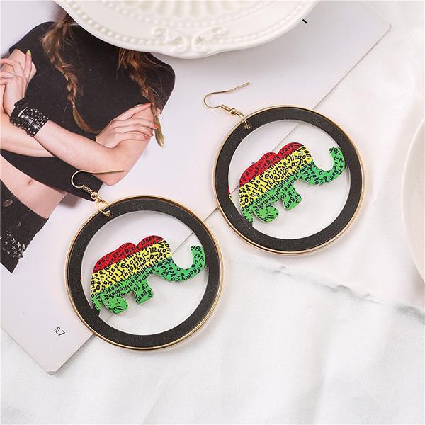 Map hollow wooden big earrings