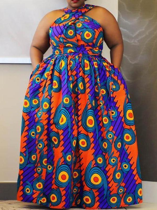 National print plus size sexy dress