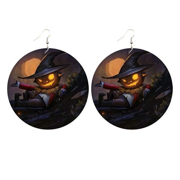Halloween wooden pumpkin castle bat ghost earrings