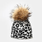 Load image into Gallery viewer, Cow leopard pattern knitted hat women autumn and winter outdoor warmth real hair ball knitted hat tide
